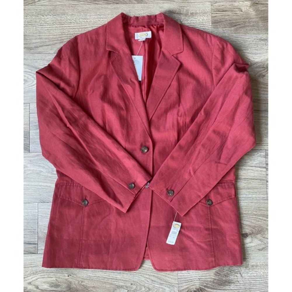 NEW Talbots Size 18‎ Linen Blazer Coat Jacket Two Button Red Forth Of July NWT